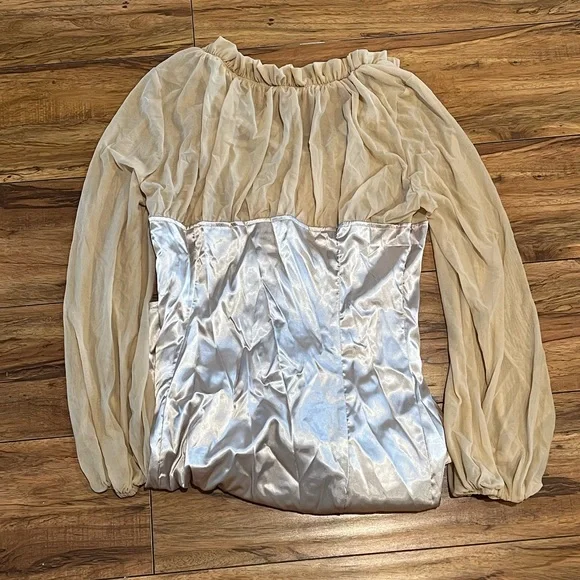 Women Mesh Sleeve Bardot Dress - Picture 3 of 3